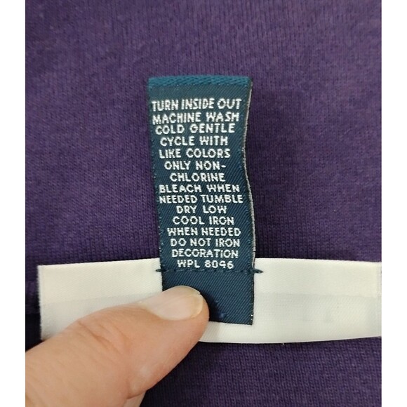 Karen Scott Pullover Knit Top Decor V-Neck 3/4 Sleeve SZ M Purple Cotton Blouse - Picture 7 of 7